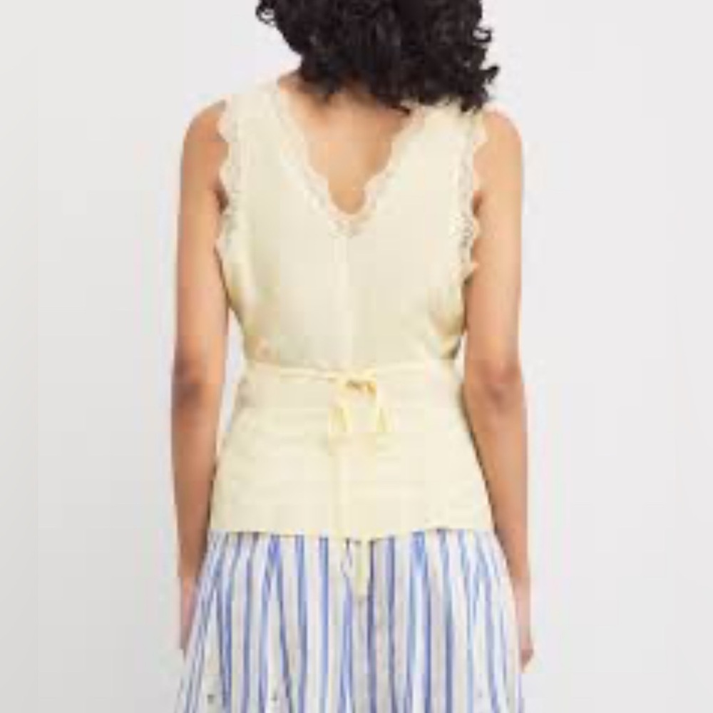 PAIGE Yellow Beige Silk Ancona Tank Top Boho Lace Blouse Tank size - Picture 2 of 8